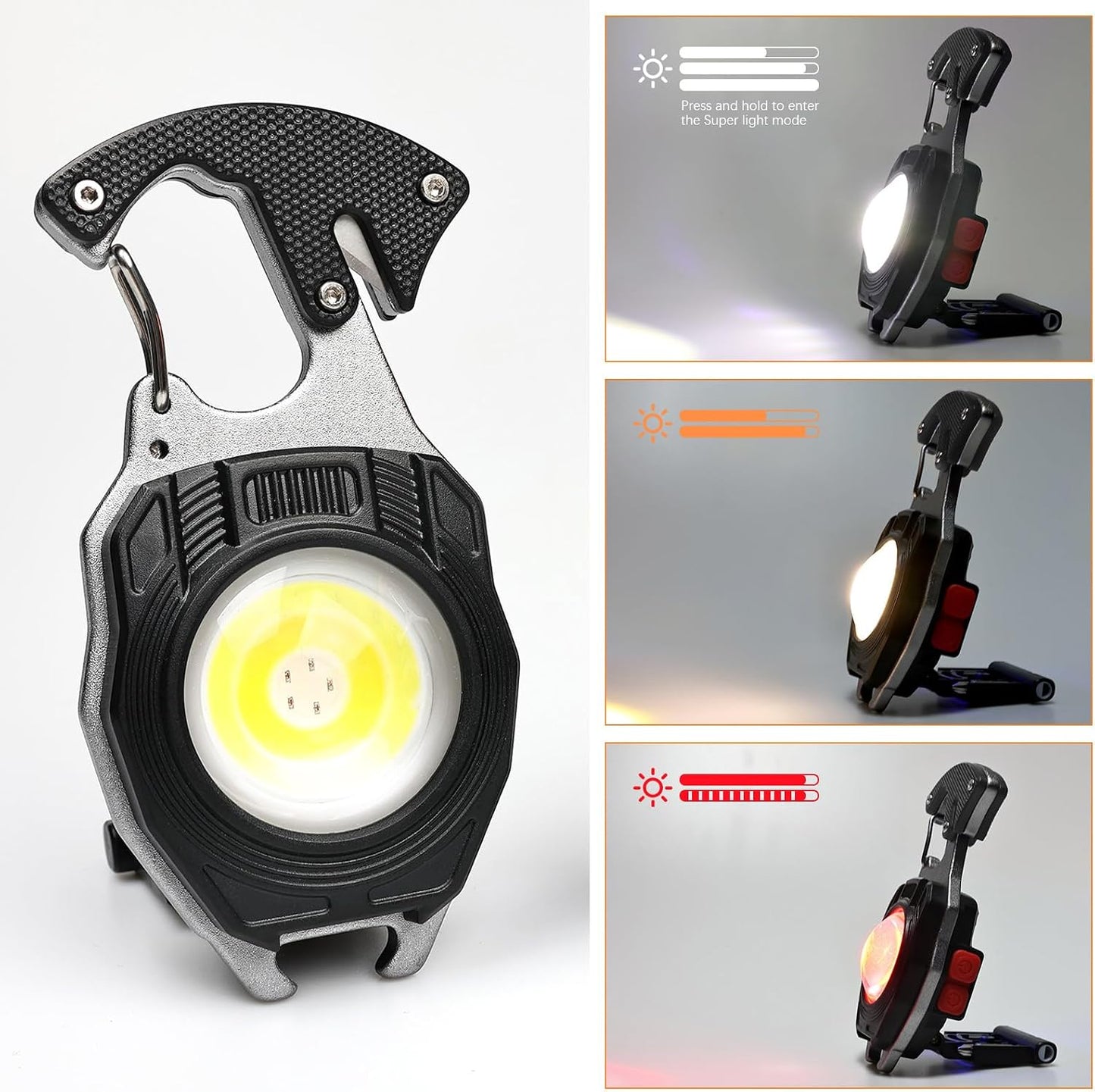 MAKDAK 4PC Keychain Flashlight Rechargeable Cob Keychain Work Light 7 Modes High Lumen Flashlights for EDC Camping Tent Light, Emergencies, Hiking,Car Repairing,Power Outrage,Pet Walking