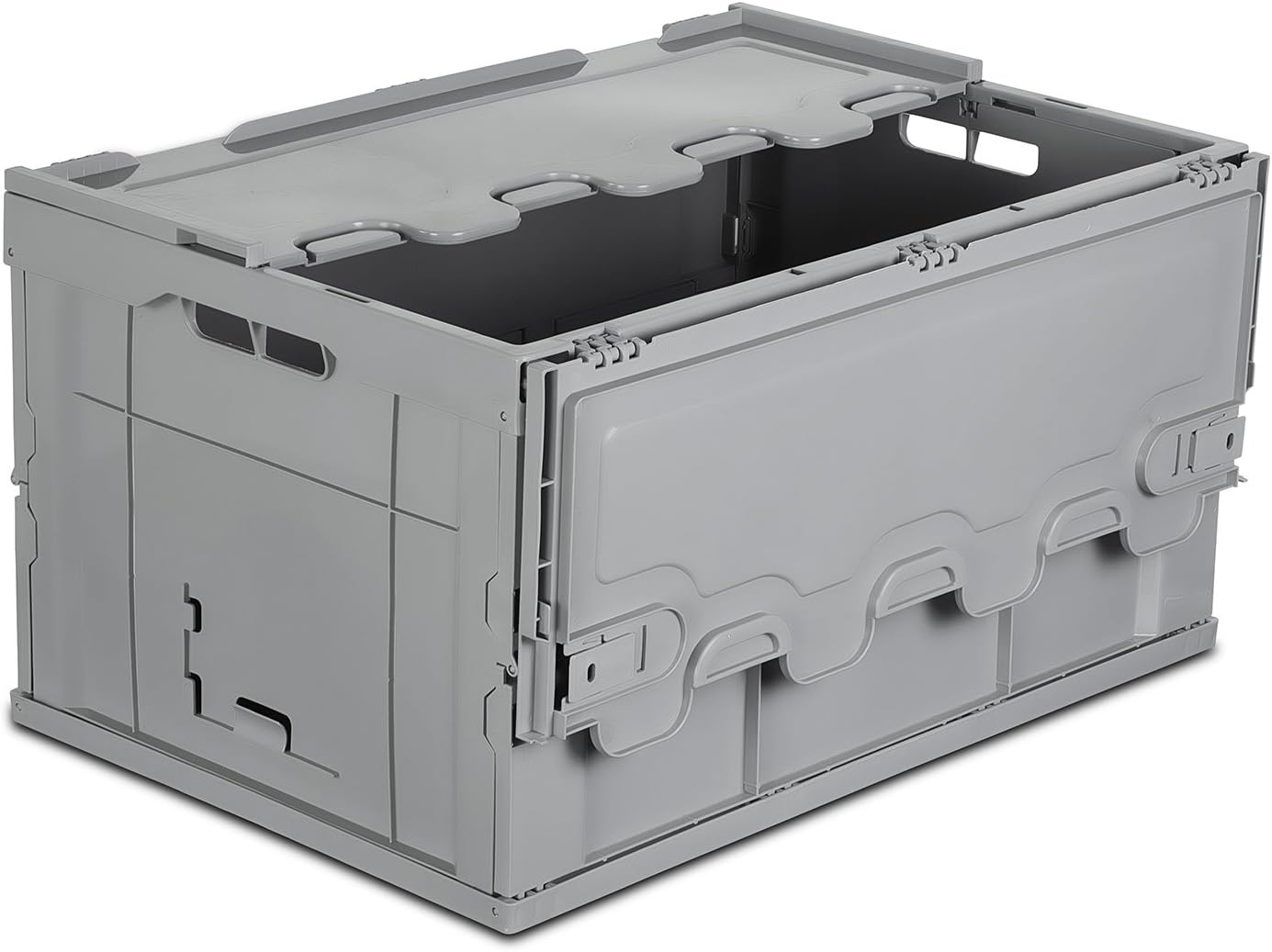 Mount-It! Collapsible Plastic Storage Crate, Folding and Stackable Utility Distribution Container with Attached Lid, 65L Liter Capacity, Pack of 1