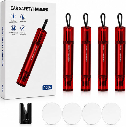 4 Pack Car Window Breaker and Seatbelt Cutter, Red