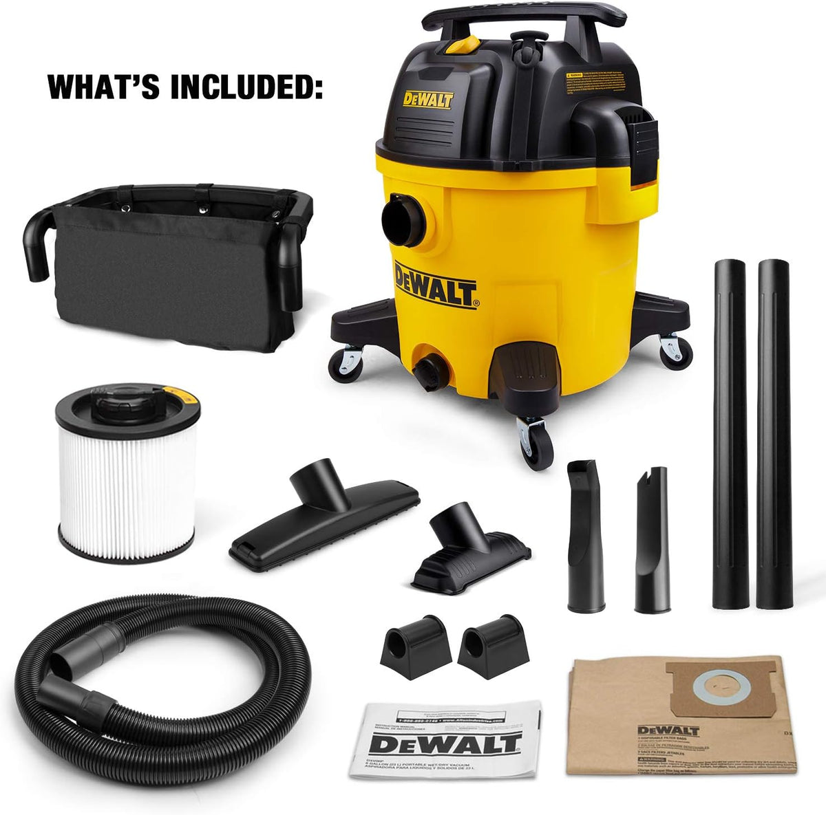 DEWALT 10 Gallon Poly Wet Dry Vacuum, 5.5 HP Shop Vacuum 120V 90 CFM for Jobsite, Work Shop, Comerical Area, Garage/Warehouse etc, 10 Ft Cord Model DXV10P