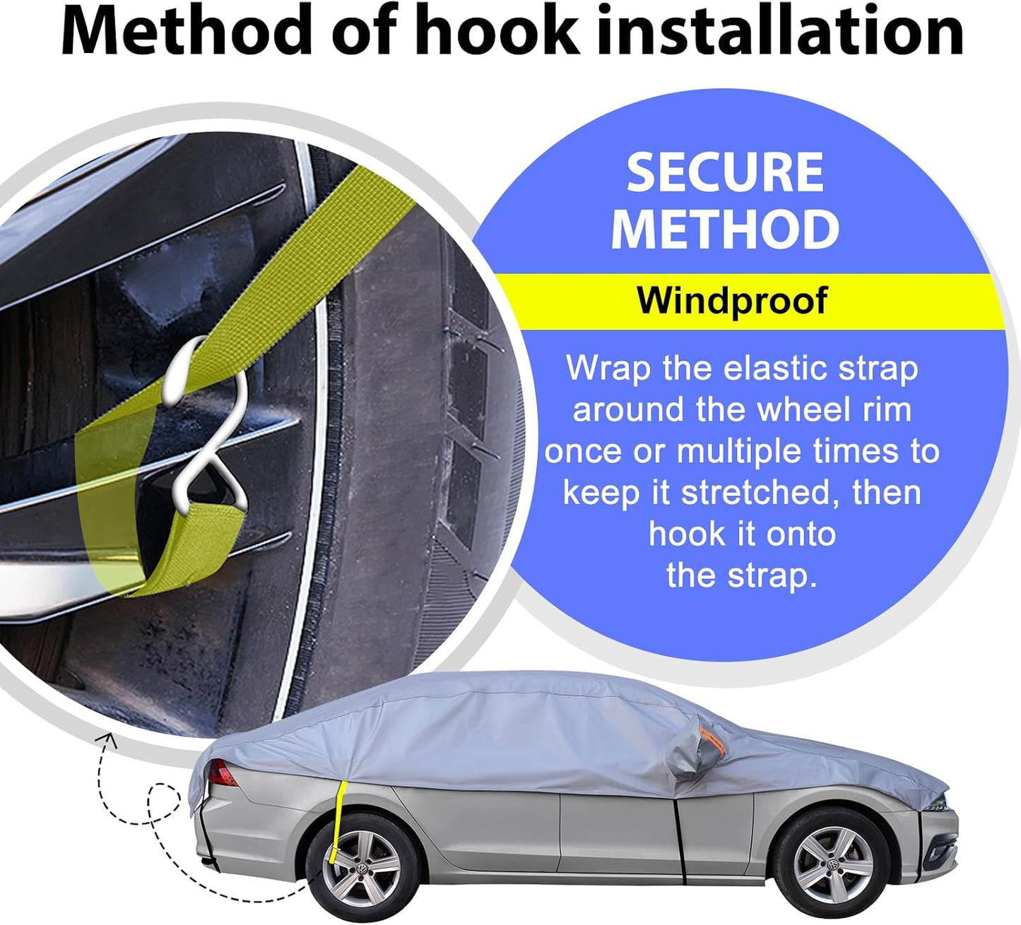 Half Car Cover Sedan, Top Cover for Snow with Cotton Liner, Hail Protector Car Cover Waterproof All Weather for Snow, Sun,Rain,Dust,Fit Compact/Small Sedan M