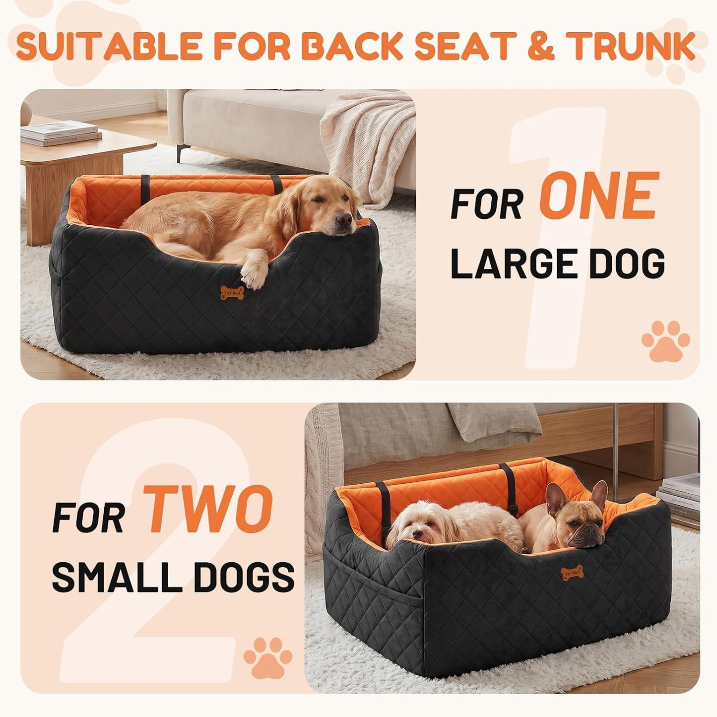 Dog Car Seat for Large Medium Dogs up to 55 lbs, Memory Foam Dog Booster Seat with Storage Pocket, 2 Safety Leashes,Washable Cover, Portable Anxiety Pet Travel Bed, Black