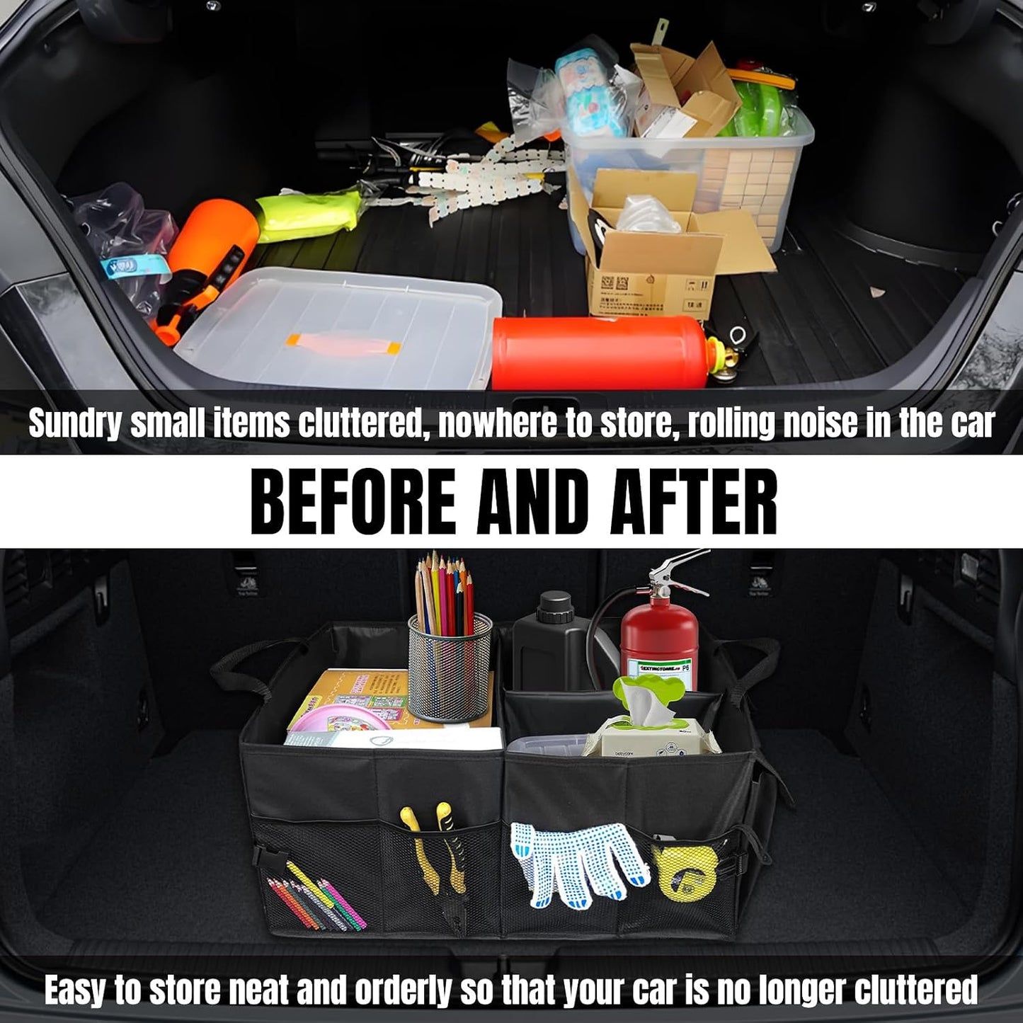 Hovom 2PCS Car Trunk Organizer, Collapsible Trunk Backseat Organizer, Multi-Compartment Car Organizers and Storage, Foldable Trunk Storage Organizer for SUV, Road Trip Essentials Accessories (2PCS)