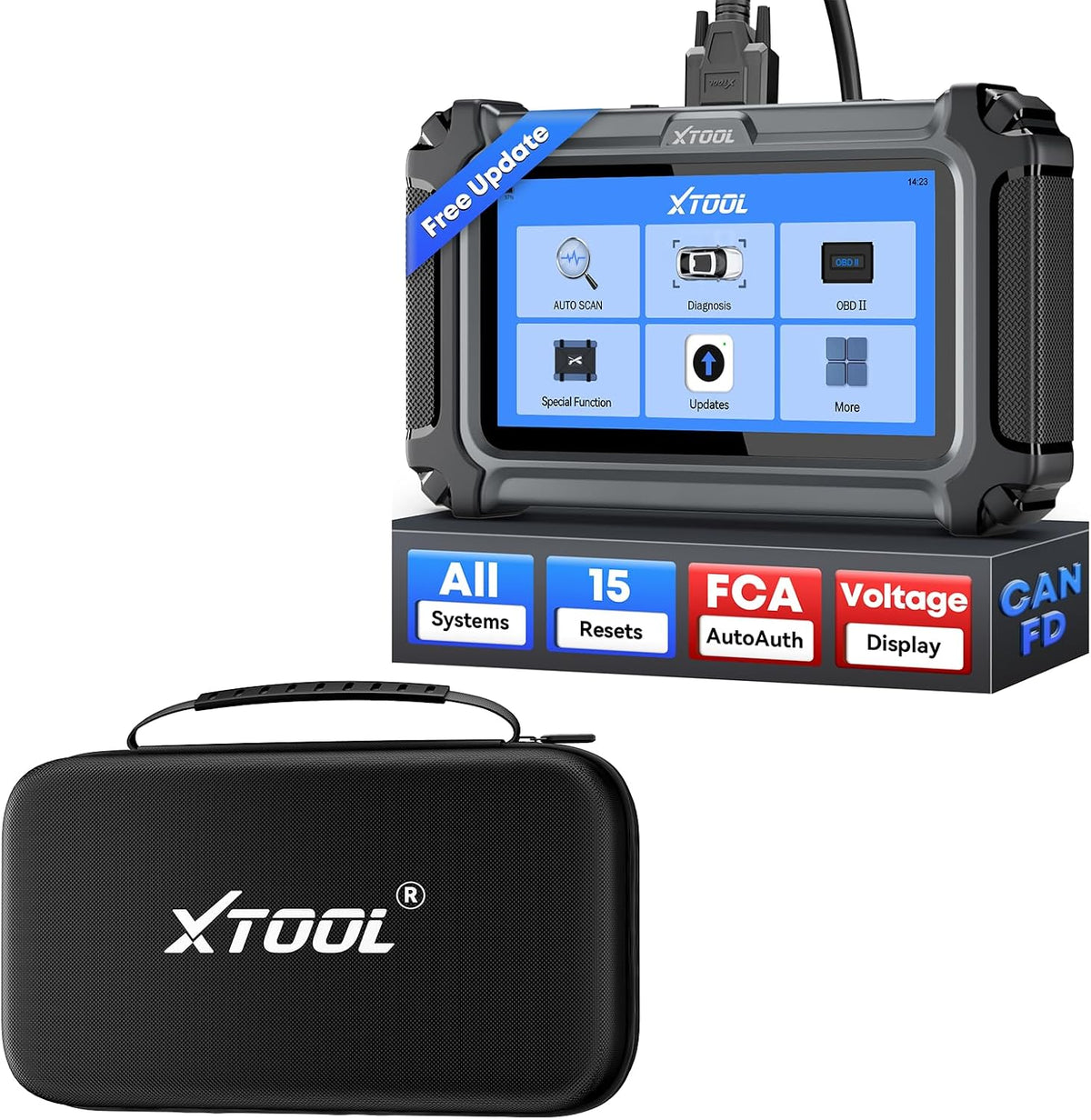 XTOOL D6 OBD2 Scanner with Carrying Case, Free Update Full System Diagnostic Scan Tool with 15 Services, ABS Bleed, FCA & CAN FD