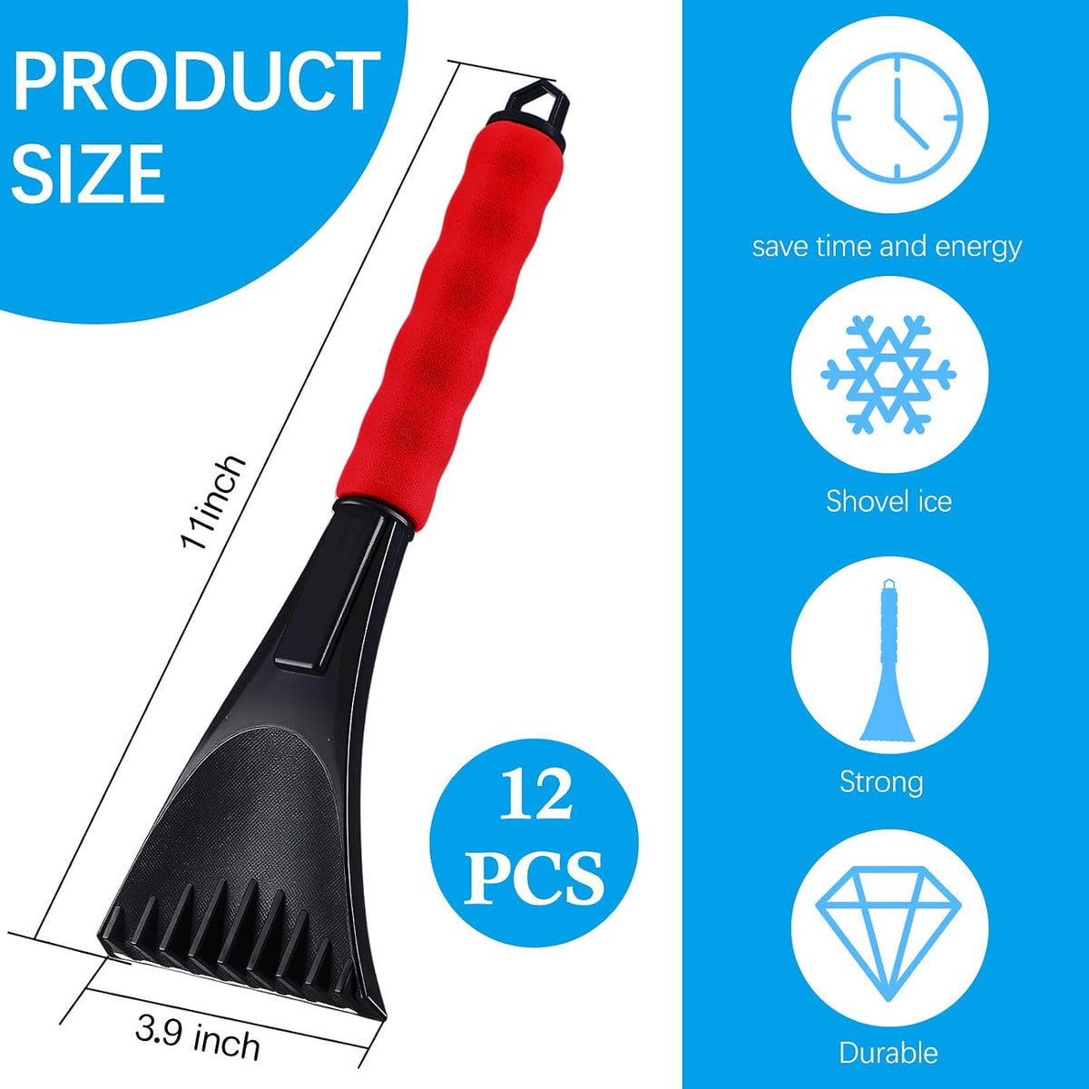 Frienda 4 Pack Ice Scraper for Car Windshield with Foam Handle Snow Tool