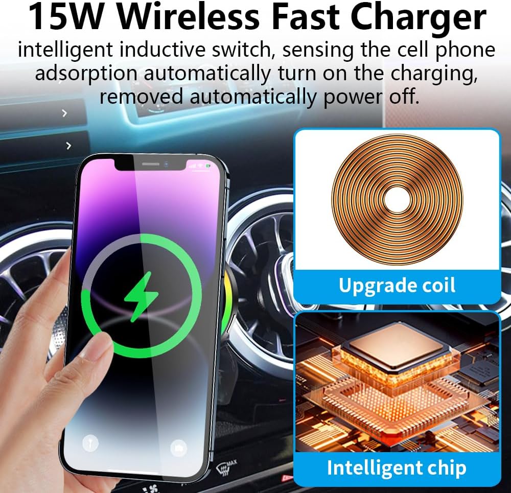 Car Magnetic Phone Mount for Mercedes Benz GLB-Class 2020-2026 and Benz EQB 2022-2025 Auto Interior Accessories Best Cellphone Holder Fast 15W Wireless Charger Cell Phones Charging Screen Stand