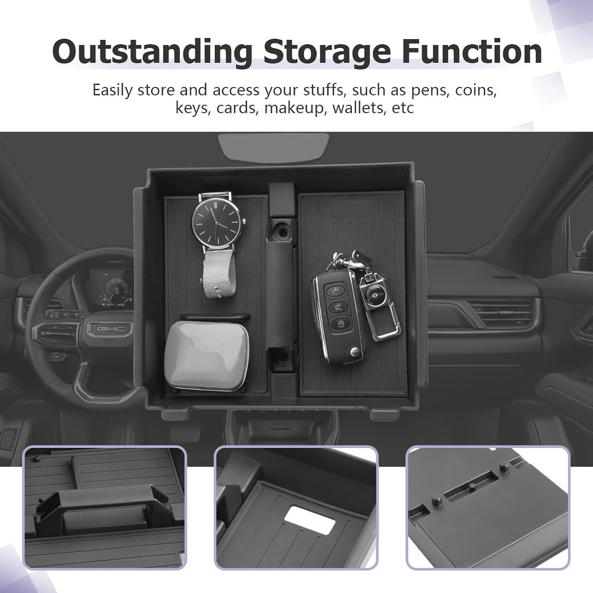 LUWU Center Console Organizer for 2025 2026 Toyota 4Runner (6th Gen) Interior Accessories Armrest Storage Box Glove Organizer Tray Insert ABS Material 2025 2026 4Runner Accessories with Handle
