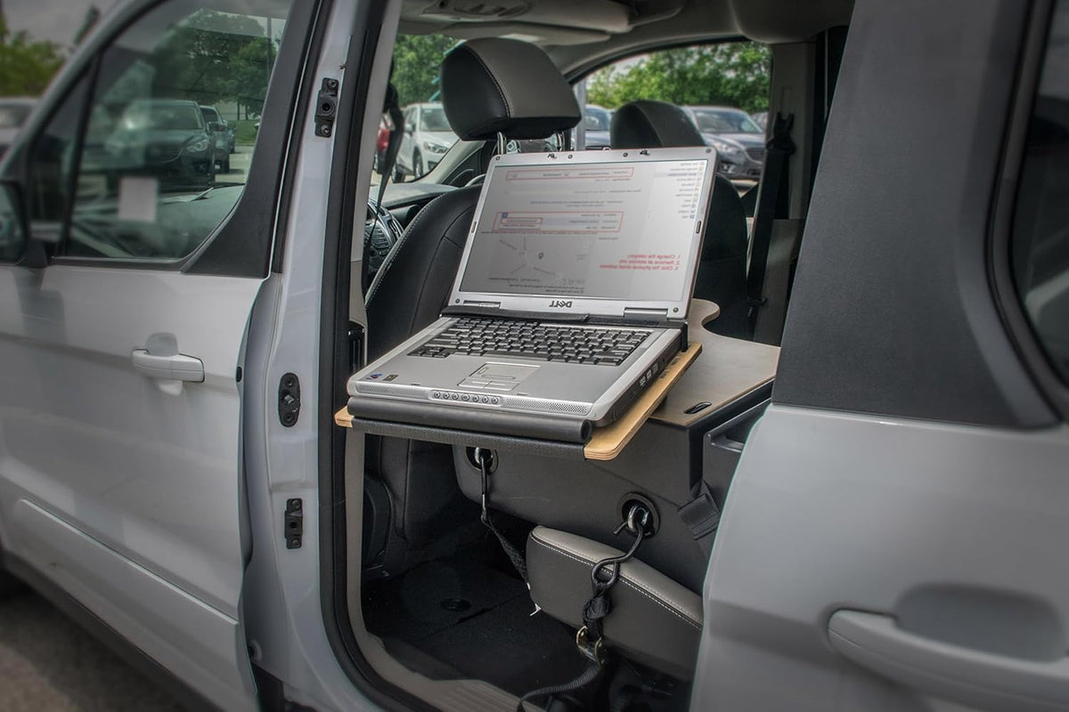 AutoExec Reach Desk Back Seat Left Side Car Desk for Your Vehicle Workstation and Mobile Office, Birch, with Phone Vent Clip