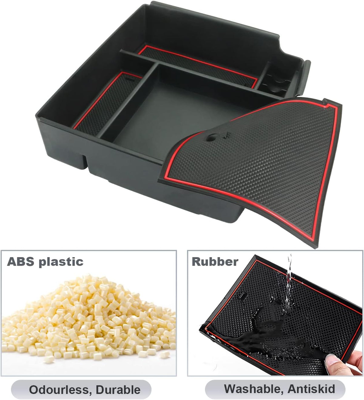 SKTU Compatible with 2022-2026 2027 Kia Carnival Center Console Organizer 2024 2025 2026 2027 Carnival Accessories Insert ABS Tray 2022-2027 Carnival Console Tray with Coin and USB Hole (Red)