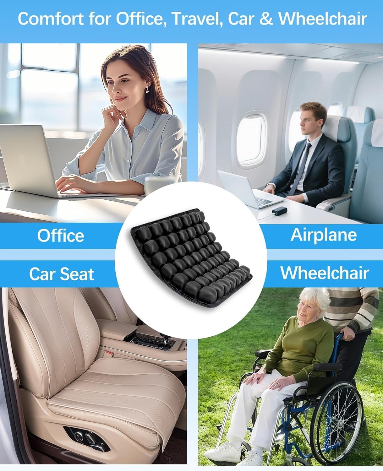 Inflatable Travel Seat Cushion for Airplane, Portable Air Cell Seat Pad for Long Flights, Office Chair, Car Seat, Train and Stadium Seats, Lightweight Travel Cushion for Sitting Comfort