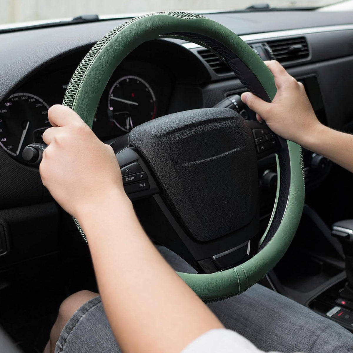 Breathable Car Steering Wheel Cover, Green