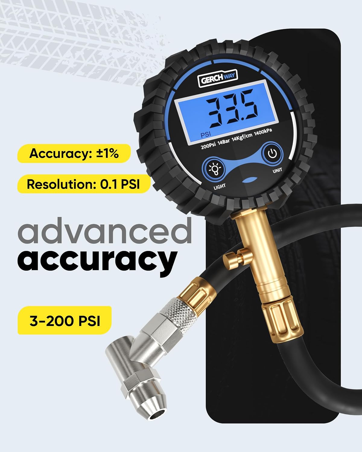 Digital Tire Pressure Gauge 200 PSI - Accurate Air Pressure Gauge for Tires