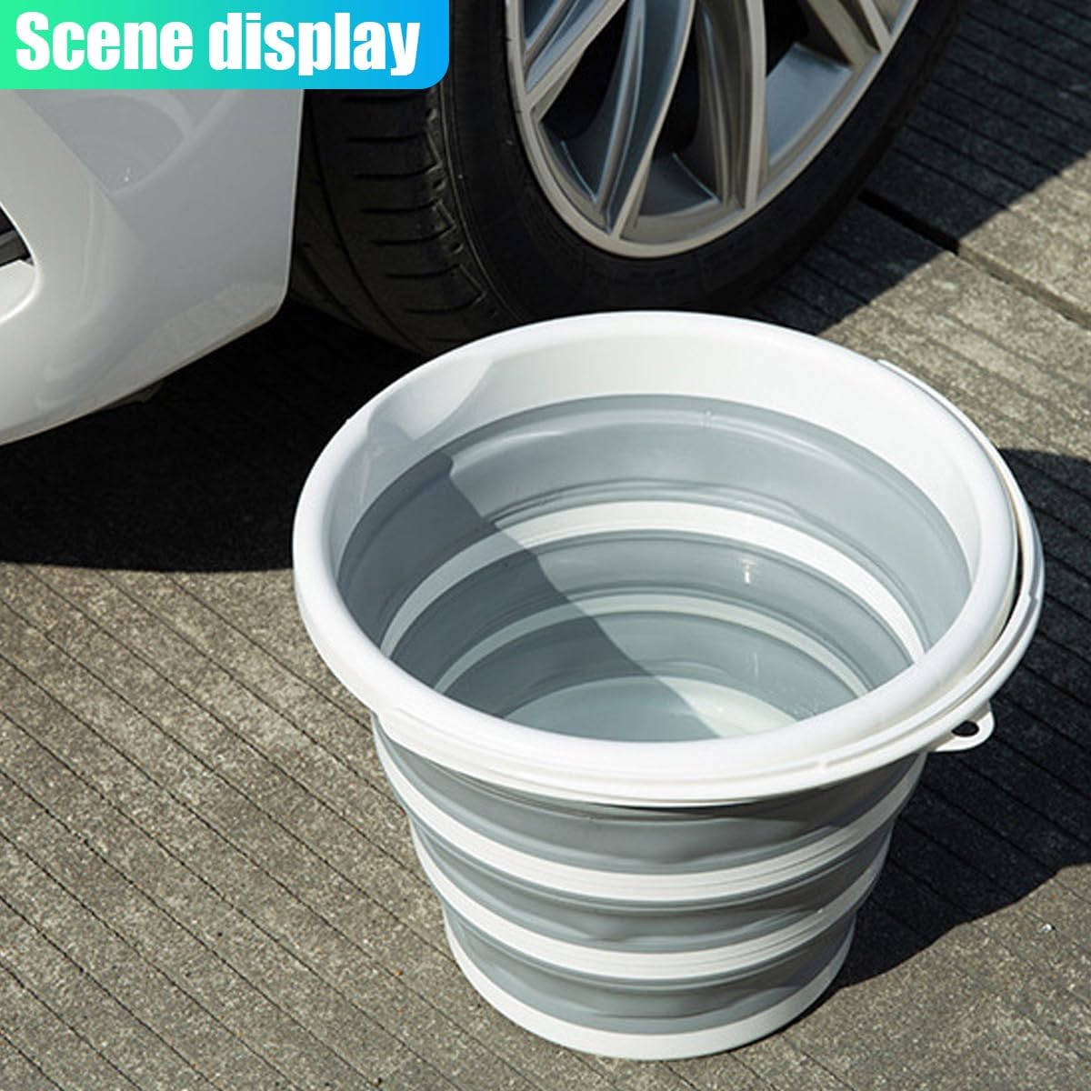 ZIMISI Car Collapsible Bucket, 10L 2.6 Gallon Foldable Car Wash Bucket for Space Saving, Portable Plastic Cleaning Buckets for Indoor Outdoor Vehicle Wash Garden Camping (Grey)