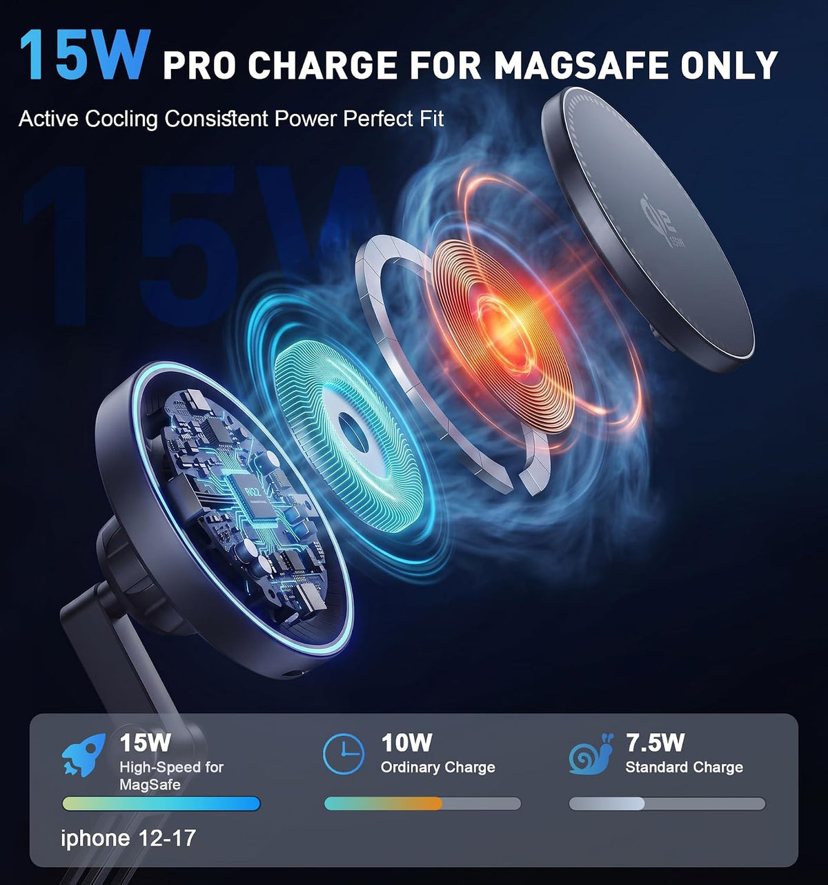 for MagSafe Car Mount Charger 15W Suction Cup Phone Mount 4-Axis Magnetic Car Phone Holder Charger for iPhone 17/16/15/14/13/12