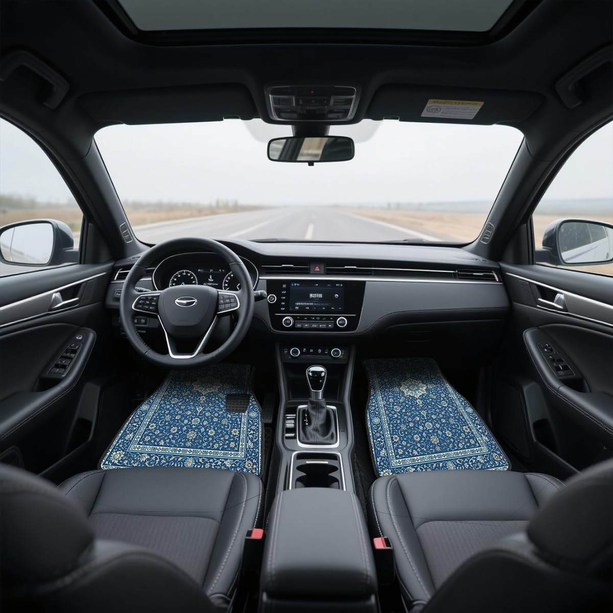 Carpet Car Floor Mats Blue Floral Rug Carpet Front Rear Carpets Mat Decorative Car Floor Carpets Non-Slip Auto Car Accessories Universal Fit for Car SUV Truck Van