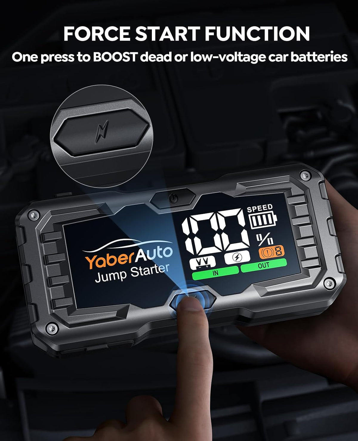 YaberAuto Car Battery Jump Starter 5500A Portable Car Jump Starter Battery Pack (10.0L Gas/9.0L Diesel), 12V Car Battery Jump Starter Portable, Jump Box with Jumper Cables, 160W DC, 4-Modes-Lights