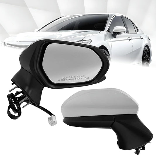 Passenger Side View Mirror Compatible With Toyota Camry 2018-2022 3-Pins Manual Folding Power Glass Non Heated Non Blind Spot Rear View Mirror White