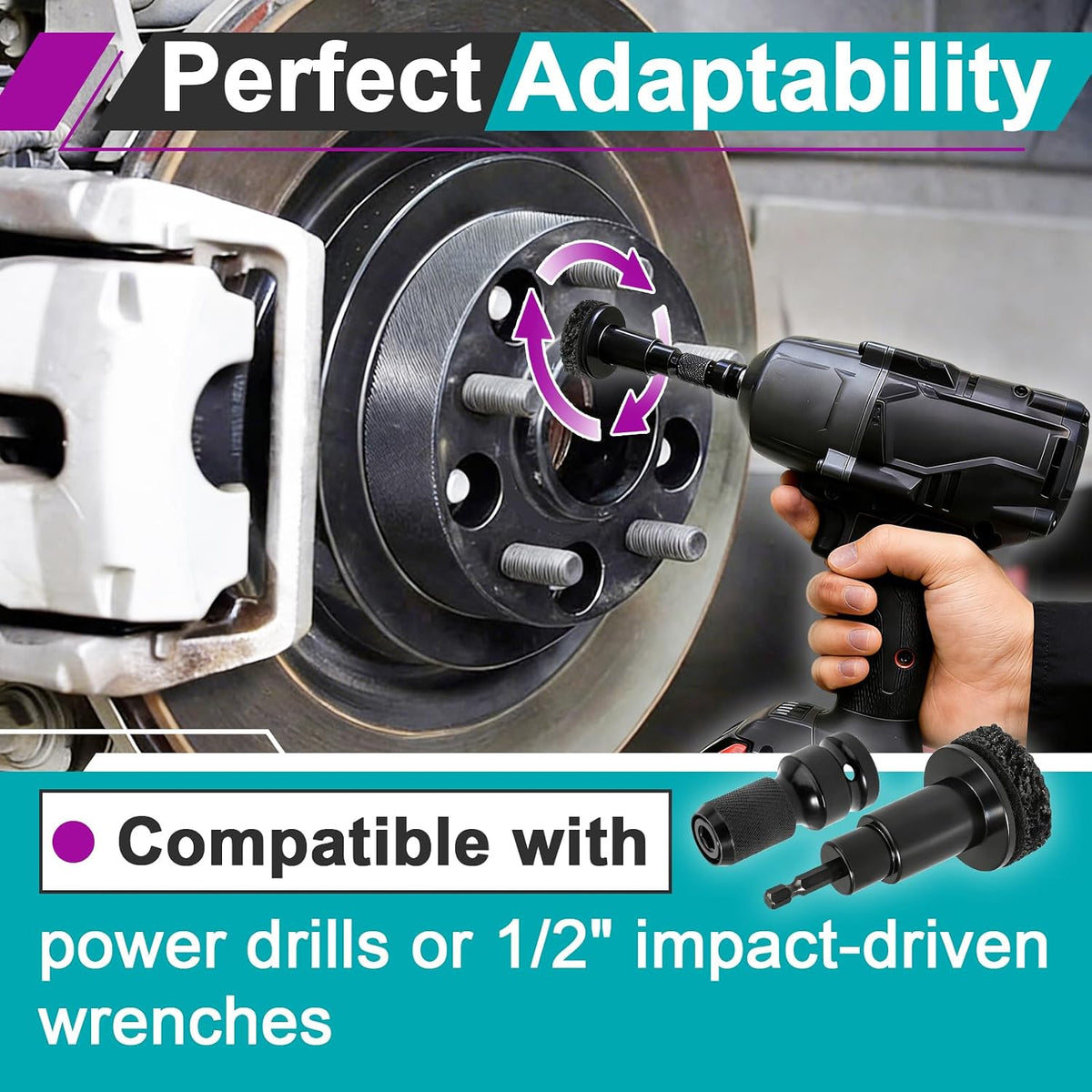 2 Sets Wheel Hub Cleaning Kit Fits 1/2" Impact Driven Wrenches