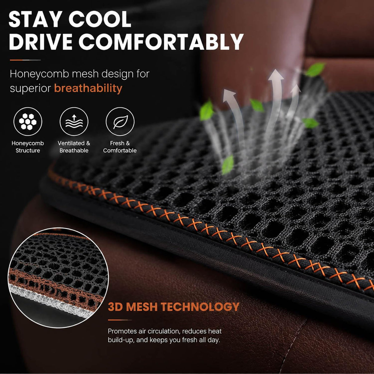 New Summer Cooling Ventilated Big Air Mesh Seat Cushion Pad for Car,Universal Breathable Vented Seat Cover Fits Car SUV Truck Van Pickup for Driving Seat(Black-SeatCushion-1Pcs)