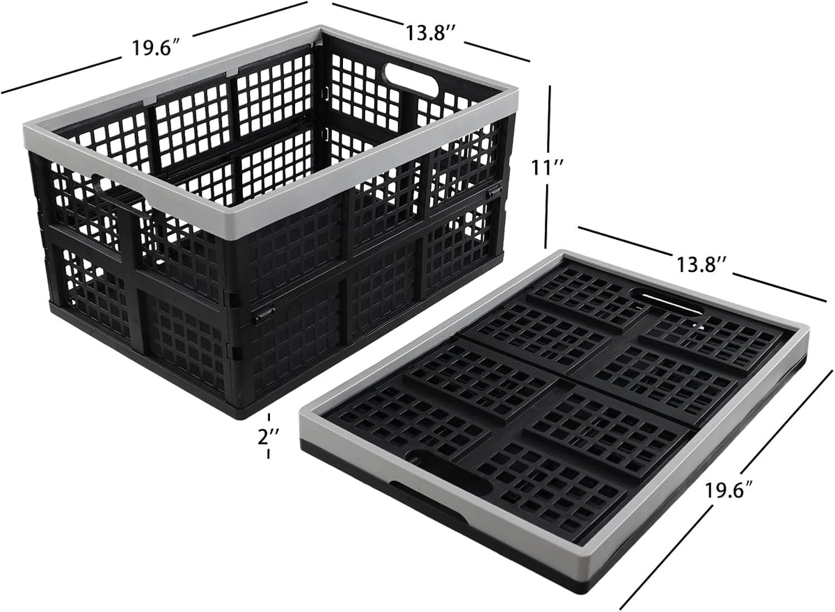 4-pack 42 L Collapsible Storage Crate, Plastic Folding Crate Basket