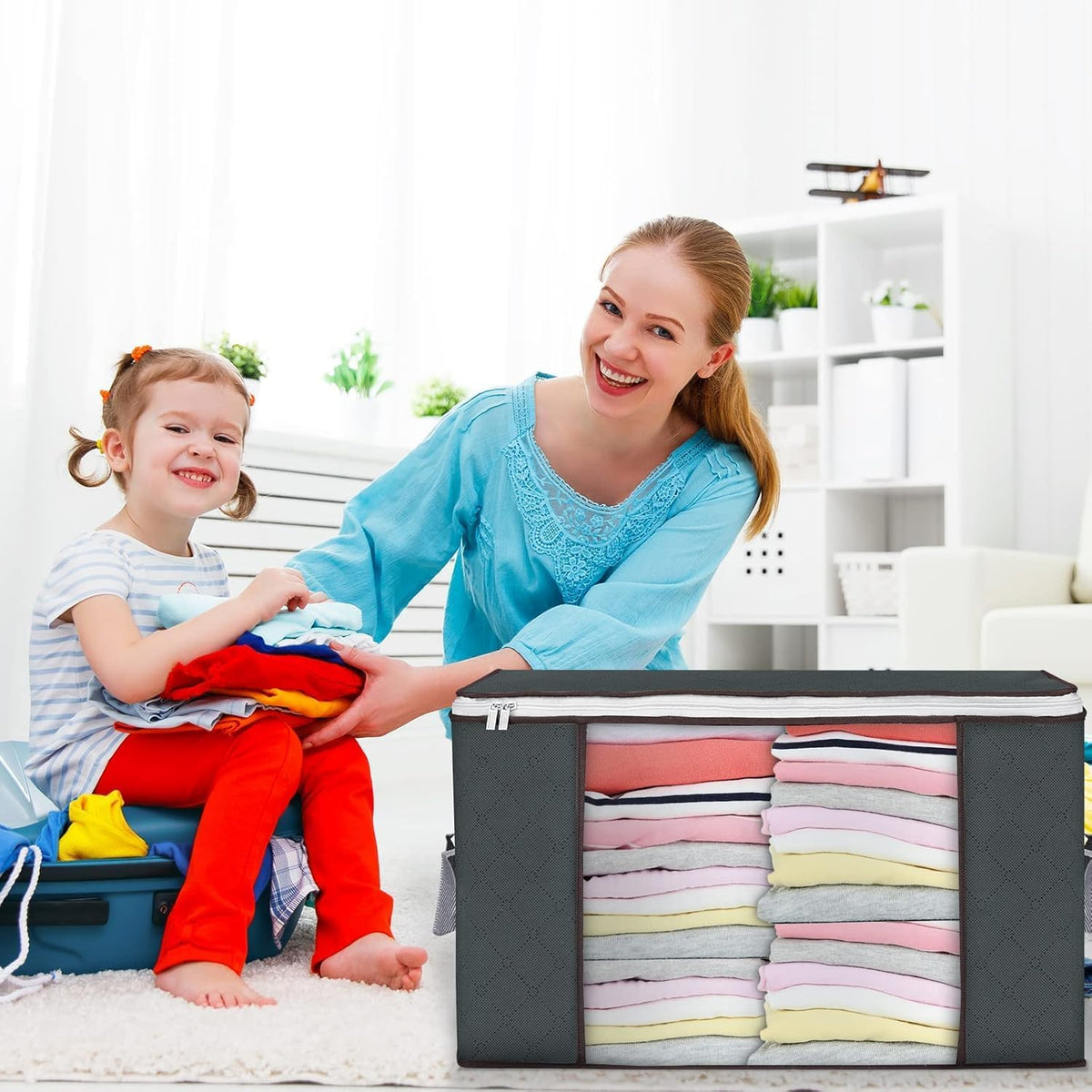 90L Large Storage Bags, 3 Pack Clothes Storage Bins Closet Organizers
