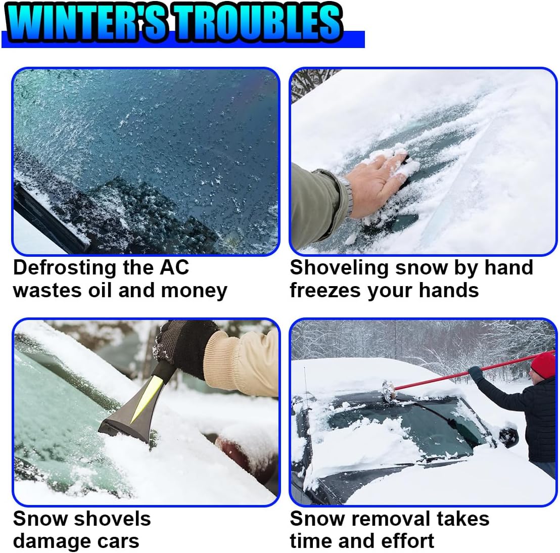 Magnetic Car Windshield Snow Cover, Extra Large Auto Ice Guard Windshield Cover with Side Window & Side Mirror Protector, Safe Reflective Vehicle Winter Exterior Accessories (Silver)