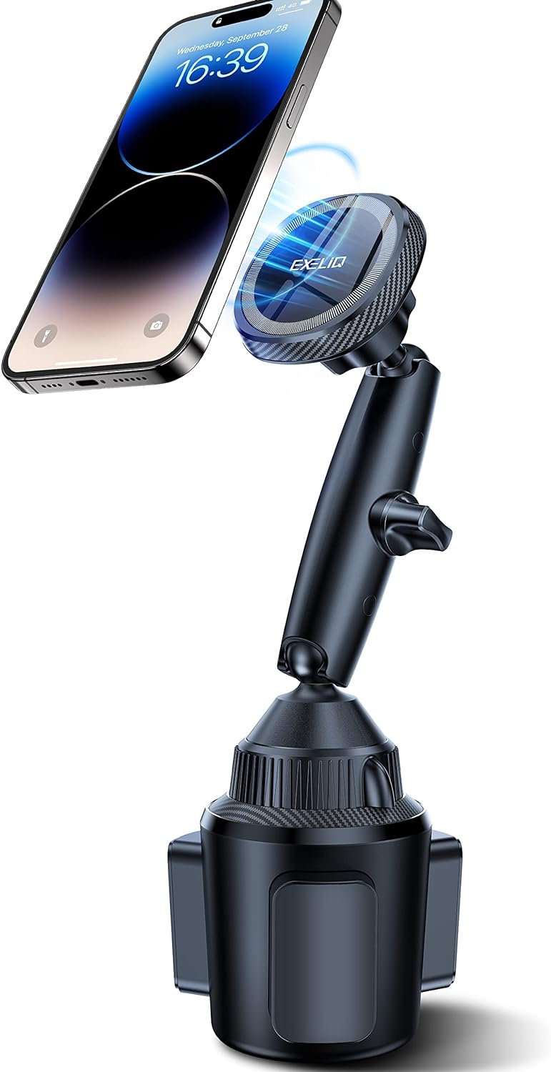 EXELIQ Magnetic Cup Holder Phone Cradle for Magsafe, Flexible Tri-Pivot Arm