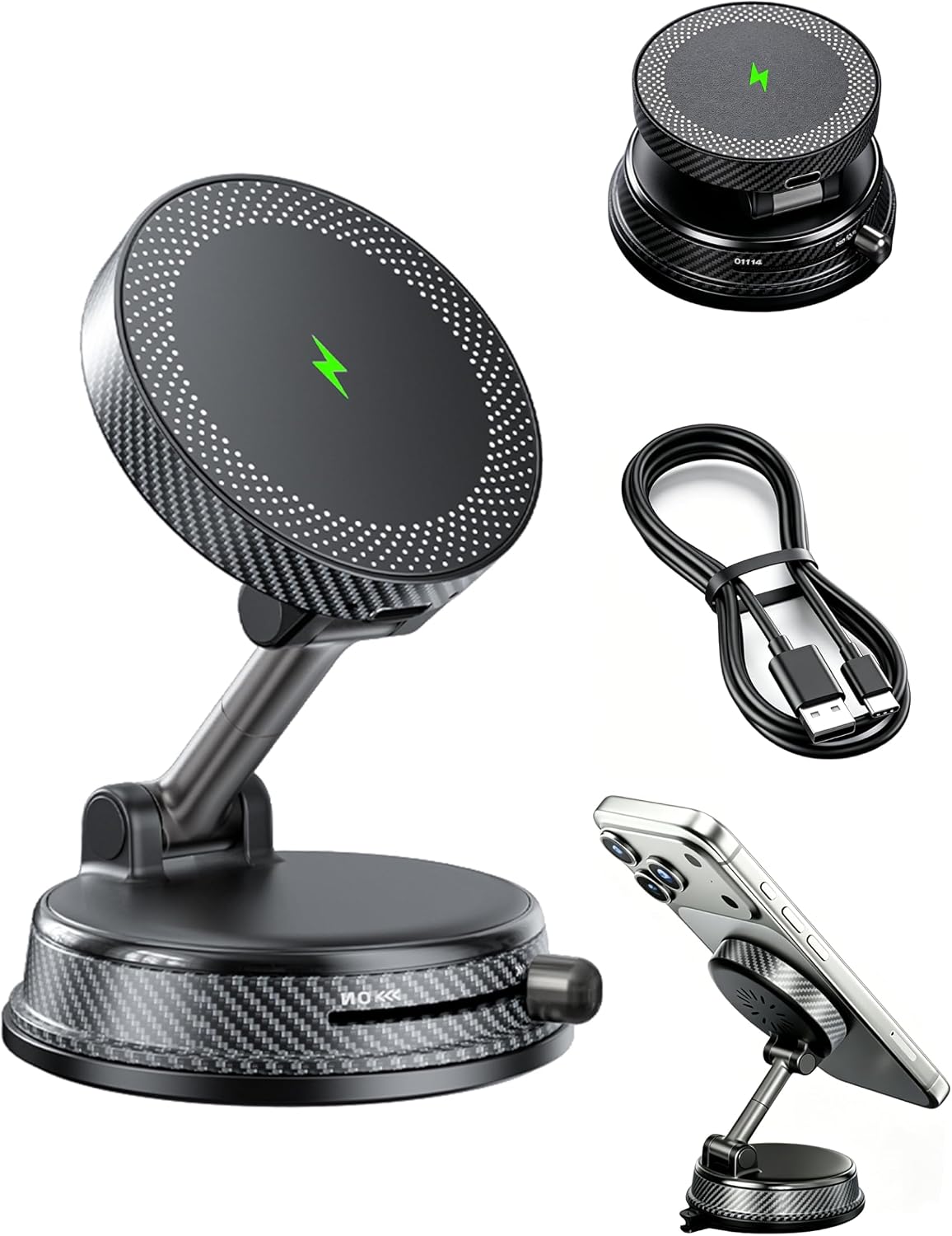 15W Wireless Fast Charger Car Phone Mount Holder with Vacuum