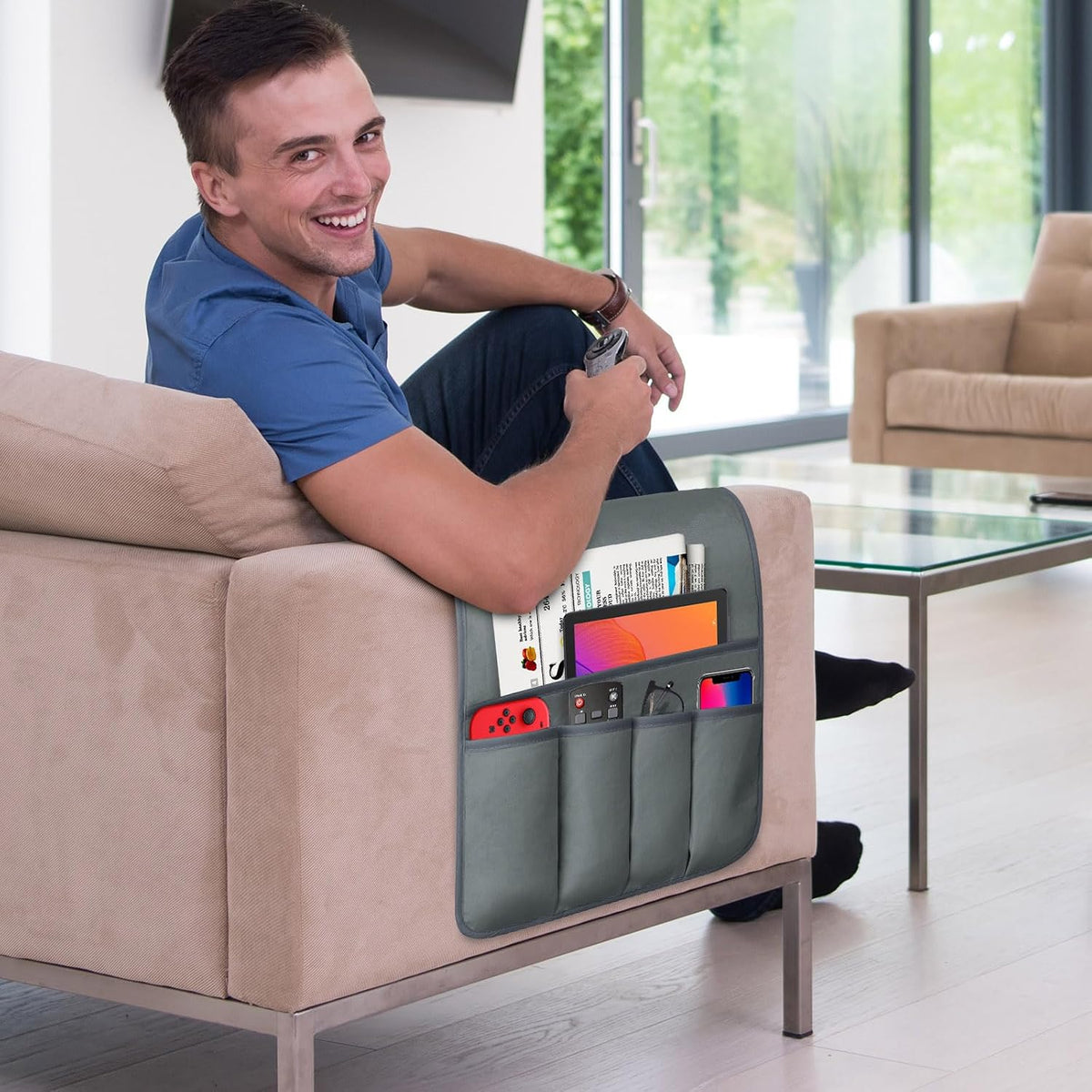 Remote Control Holder for Armchair Caddy, Remote Holder with 5 Pockets