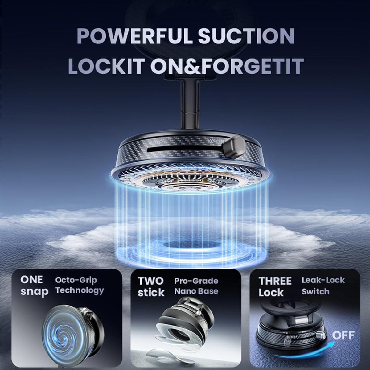 Vacuum Magnetic Car Phone Holder, Strong Suction Cup Mount with Secure Lock