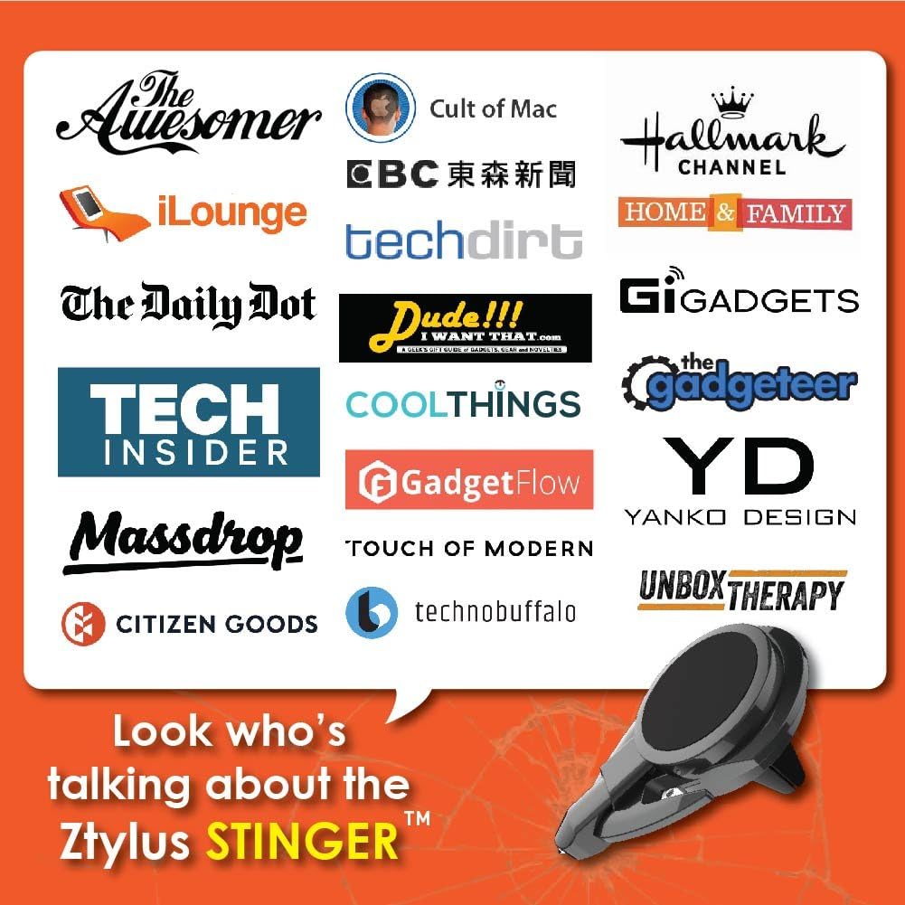 Ztylus Stinger Car Air Vent Mount for Phone, Car Phone Holder, Emergency Escape Tool, Window Breaker, Seatbelt Cutter (Black)