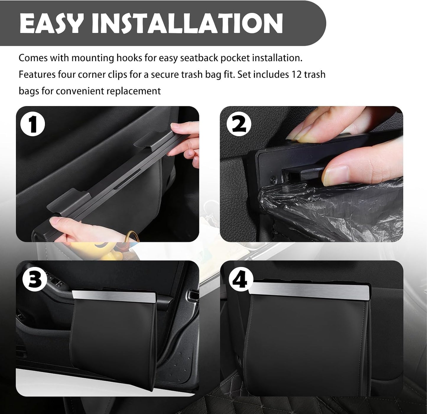 2026 New Car Trash Can with LED Light &amp; Strong Magnet Closure,Leather Car Trash Bin with 12 Bags,Large Capacity Cars Garbage Can as Cars Organizer for Back Seat/Door