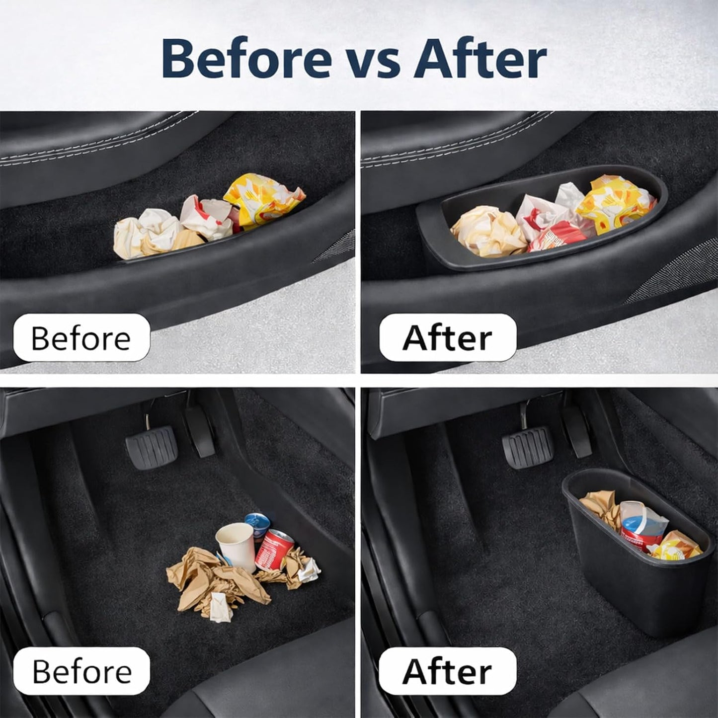 Front Door Trash Bin for Tesla Model Y Juniper 2025+, Side Door Portable Garbage & Storage Organizer, Hands-Free Toss Design, Waterproof Flexible TPE, Easy Clean, Interior Accessories, Black – 2 Pack