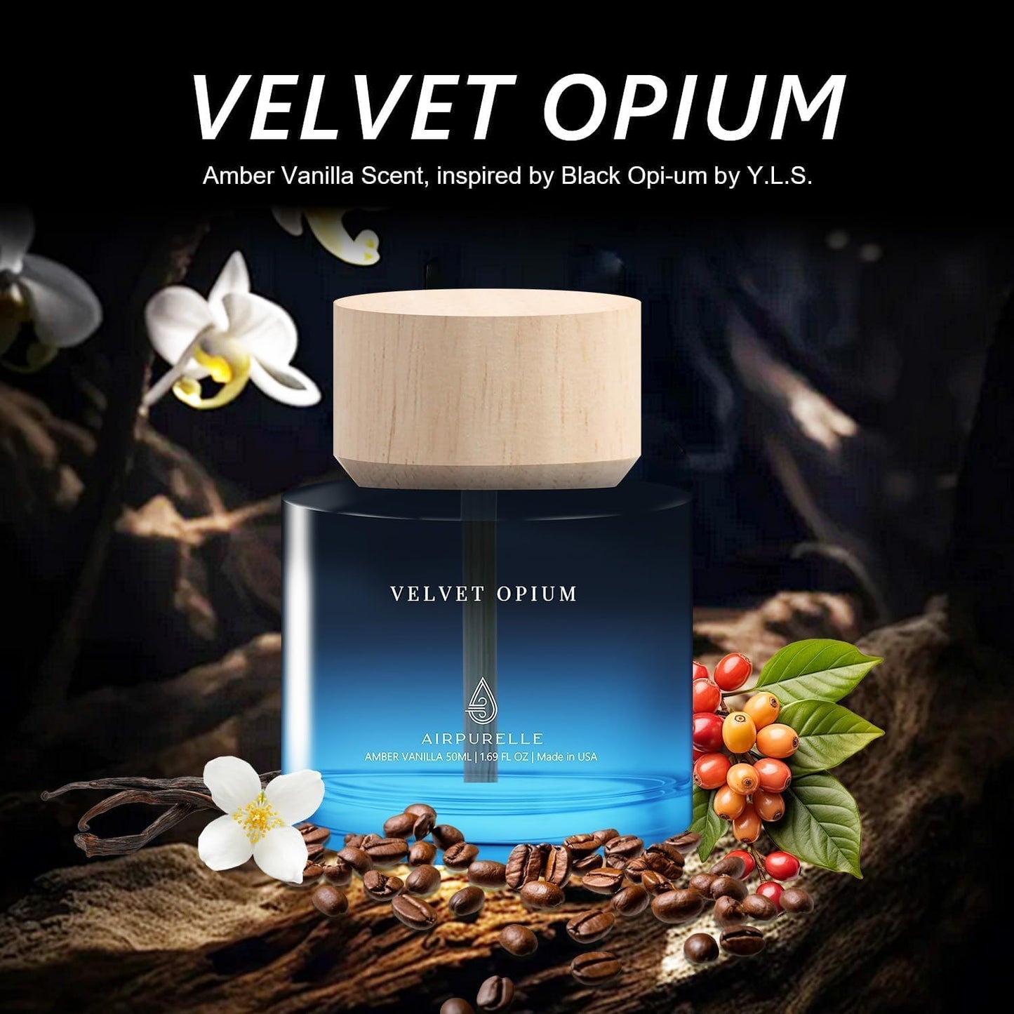 Car Air Freshener 50ML (1.7 FL OZ) Car Air Fresheners Diffuser, Amber Vanilla Fragrance Oil Car Air Freshner, 180+ days Long Lasting Car Perfume, Wooden Cup Design, Made in USA