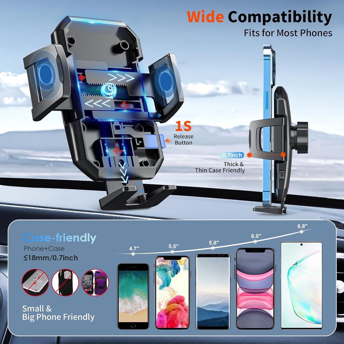 SUUSON Upgraded 3-in-1 Car Phone Holder Mount for Car, Black