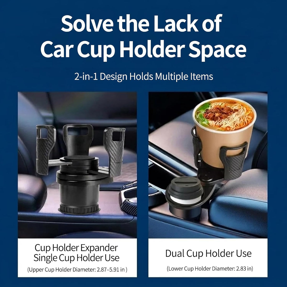 Car Cup Holder Expander 2-in-1 Water Bottle Cup Holder Adapter for Car