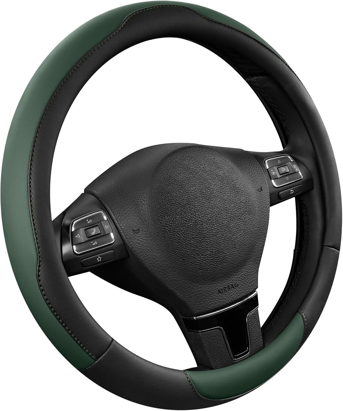 Road Comforts Steering Wheel Cover, Breathable Anti-Slip Leather Steering Wheel Cover, Universal Fit 14.5–15 Inch, Comfortable Grip - Green Color