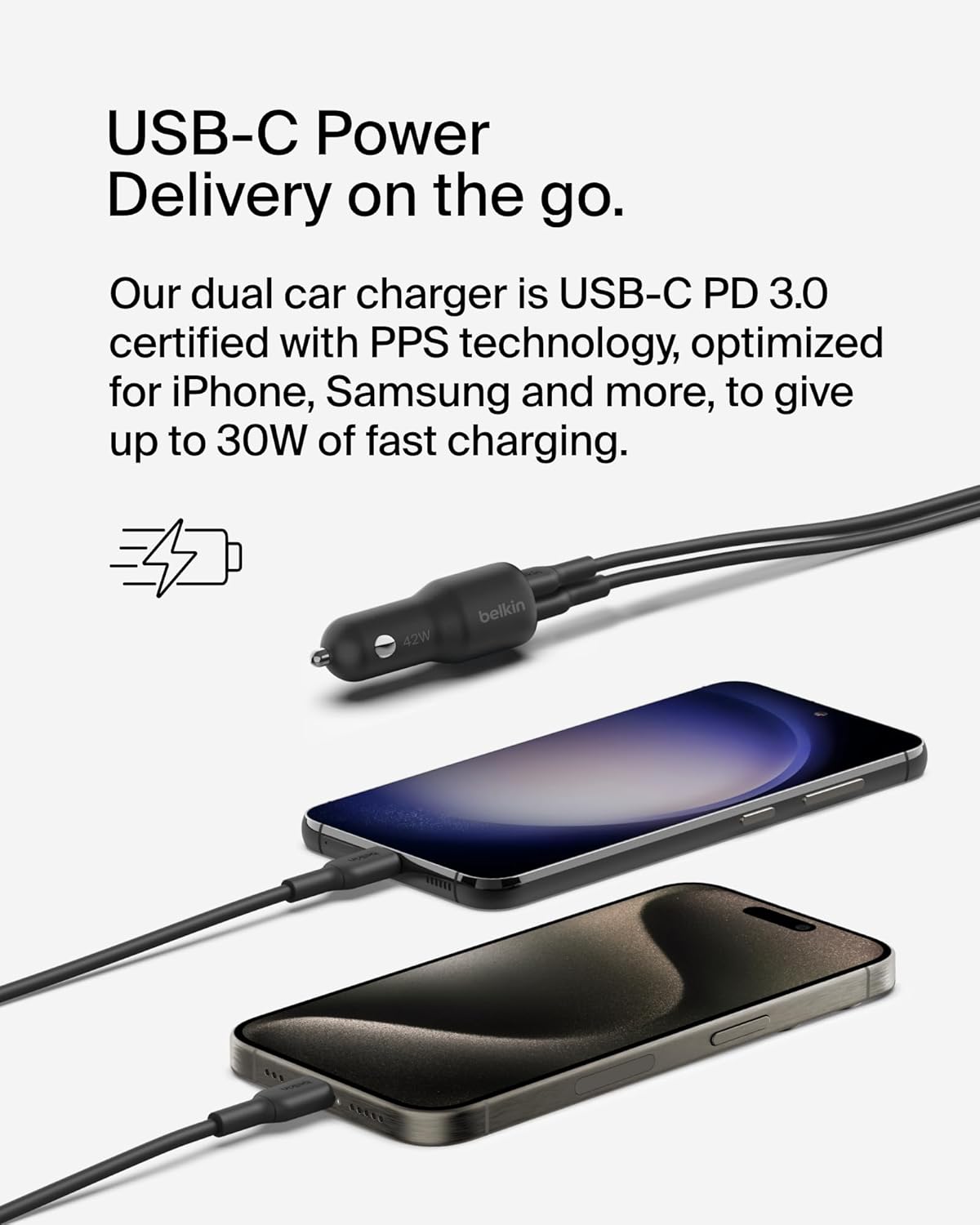 Belkin BoostCharge 42W Car Charger with USB-C to C Cable