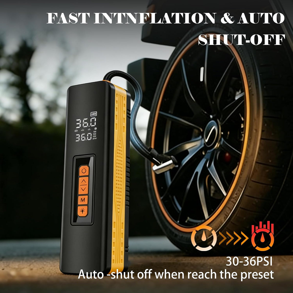 Tire Inflator Portable Air Compressor, 5X Faster 150 PSI Portable Tire Inflator for Car, Built-in Magnetic Storage, Auto Shut-Off Cordless Air Pump, LED Light for Cars, Motor, Bikes