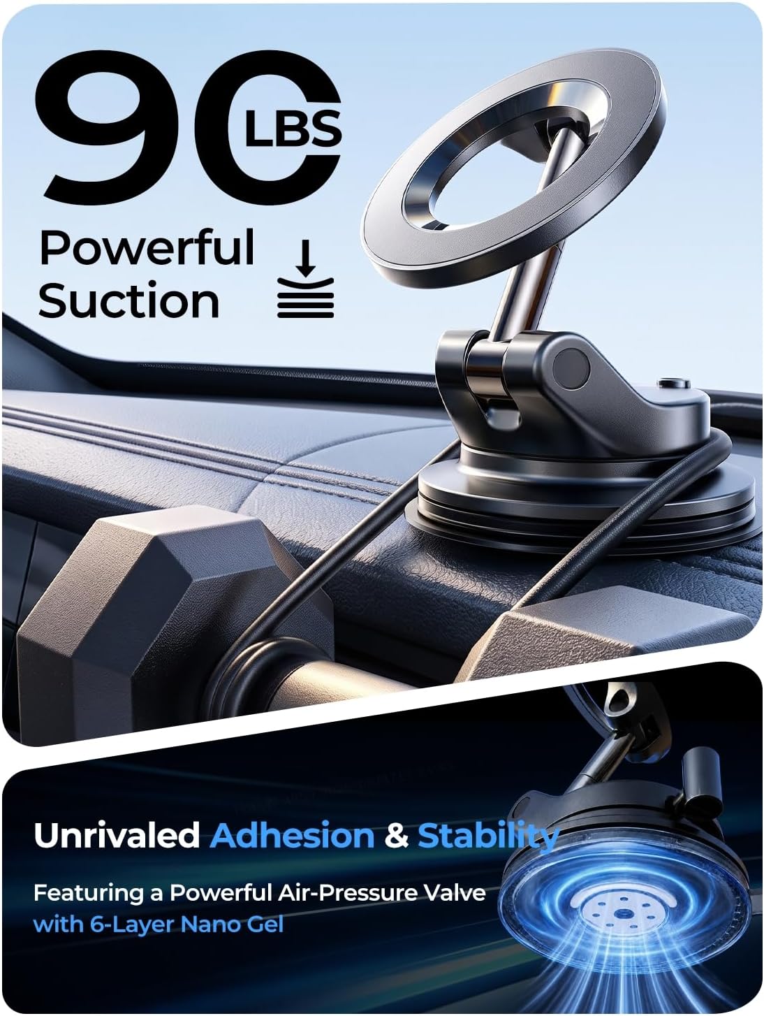 LISEN for MagSafe Car Mount [3800gf Strong Magnet&90+LBS Suction] 360° Adjustable Vacuum Magnetic Phone Holders for Your Car, for iPhone 18 Pro Max 17 16 15 14 13 12 Plus Air for Shower All Smartphone
