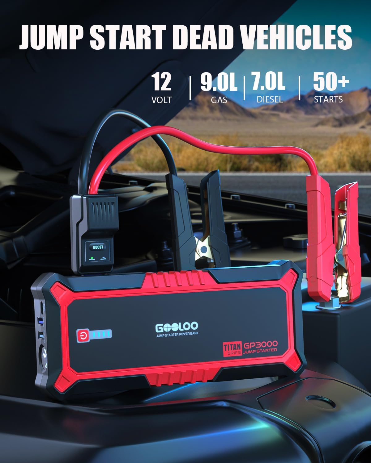 GOOLOO GP3000 Jump Starter, 3000A Peak Car Starter (9L Gas or 7L Diesel)