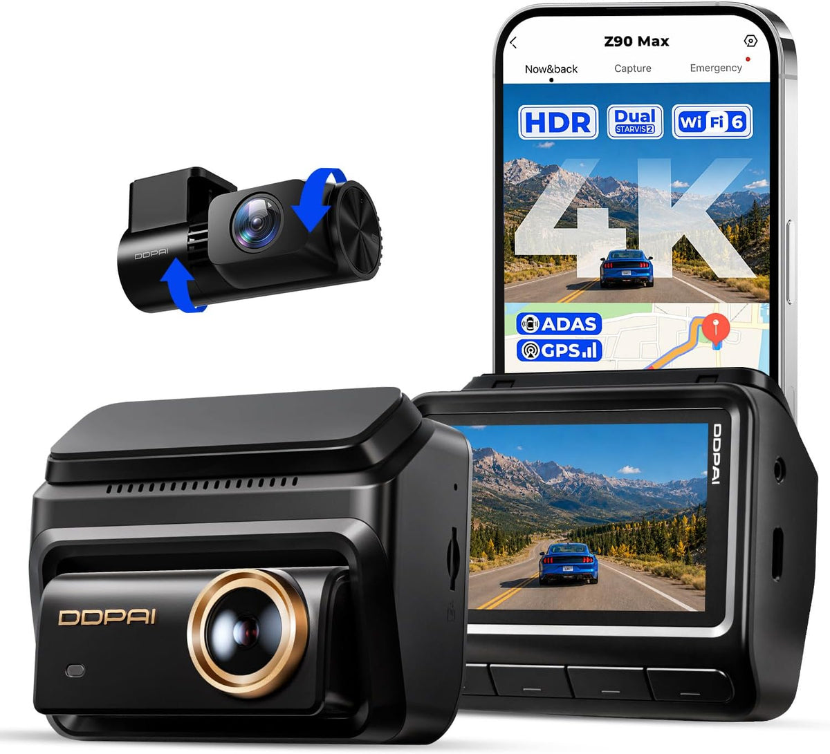 DDPAI Z90 Max 4K Dash Cam Front and Rear, Dual STARVIS 2 IMX678 & IMX675