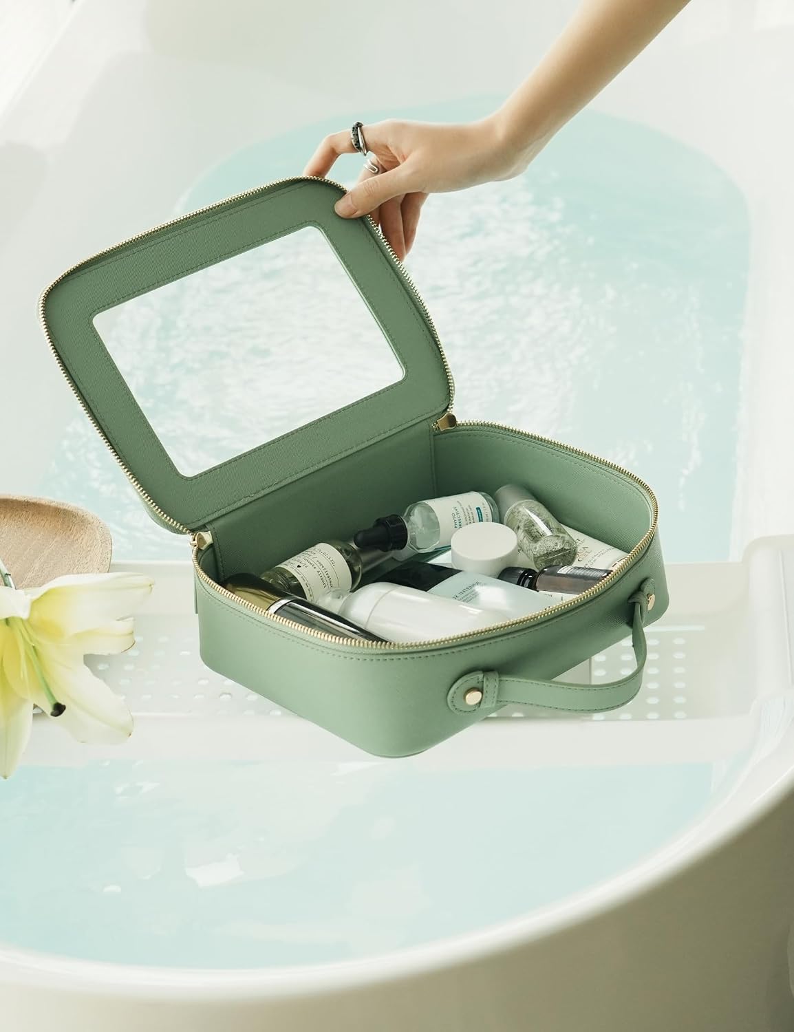 Popvibe Clear Toiletry Bag 2 Pack, Travel Makeup Bag Medium and Large Green