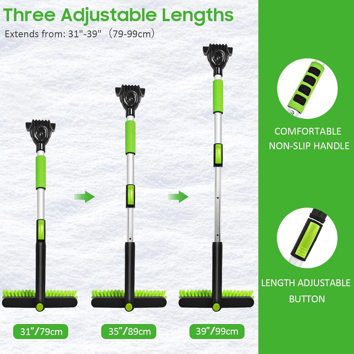 YeewayVeh 39in Car Snow Brush Ice Scraper 360° Rotating, Extendable, Green
