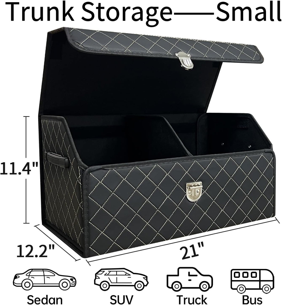 Trunk Organizer for Car With Lid,Foldable Trunk Organizer for SUVs & Sedans,Multi-Functional Leather Storage Box- Black Grid - Small