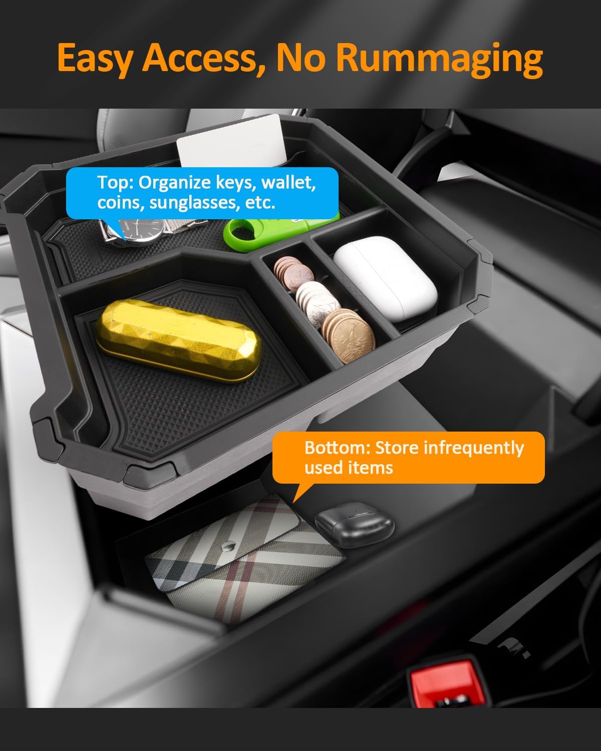 CDEFG Double Layers for 2024 2025 2026 Tesla Cybertruck Center Console Organizer Tray for Cyber Truck 2024-2026 Accessories Armrest Storage Box Insert Tray for Cybertruck Arm Rest Middle Organizer