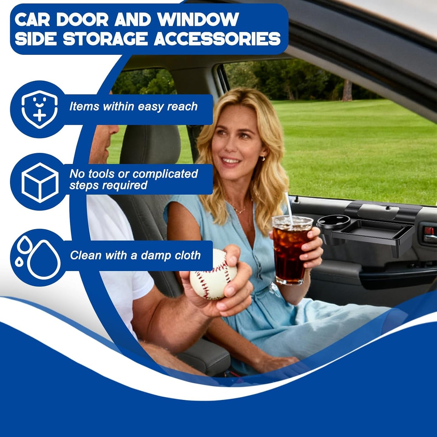 Car Window Multifunctional Storage Organizer, Car Door Cup Holder, Functional Vehicle Organizer Rack with Storage Organizer Tray Fits Most Vehicles