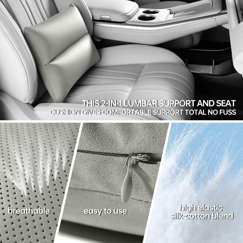 Lumbar Pillow for car, Back Cushion for Driving, Back Support, Lumbar Support, Improve Driving Comfort, Faux Leather, Sturdy and Durable, Non-deformable, Long Lasting Use 1P