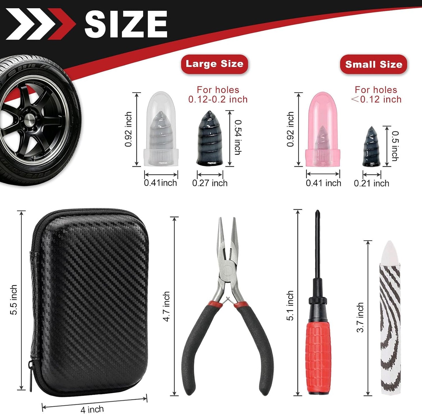 73 Pcs Tire Plug Kit, Screw in Tire Repair Rubber Nail Kit with Pliers, Screwdriver, Crayon, Quick Self-Service Emergency Repair Patch Tool for Automotive Car, Truck, Motorcycle Tubeless Tire Puncture