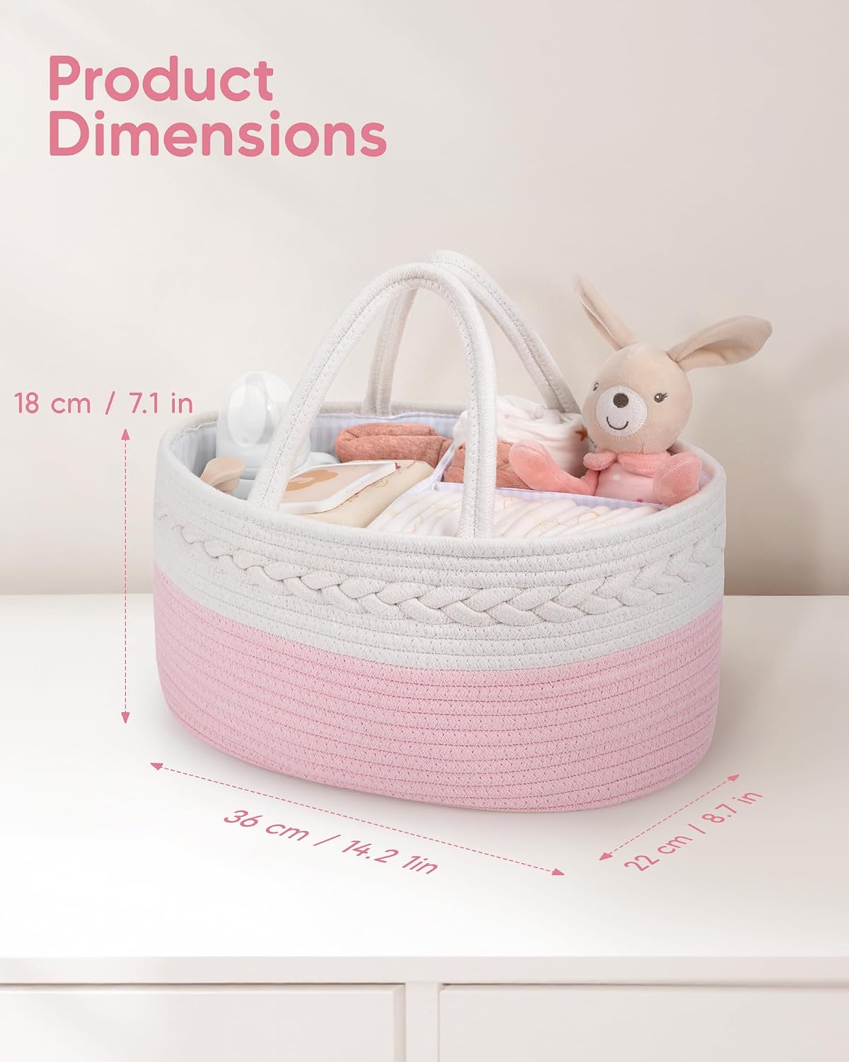 Maliton Diaper Caddy for Baby Girl-Cotton Rope Diaper Caddy, Diaper Organizer for Changing Table, Portable Baby Basket for Storage Baby Stuff, Newborn boy girl baby essentials Registry Items